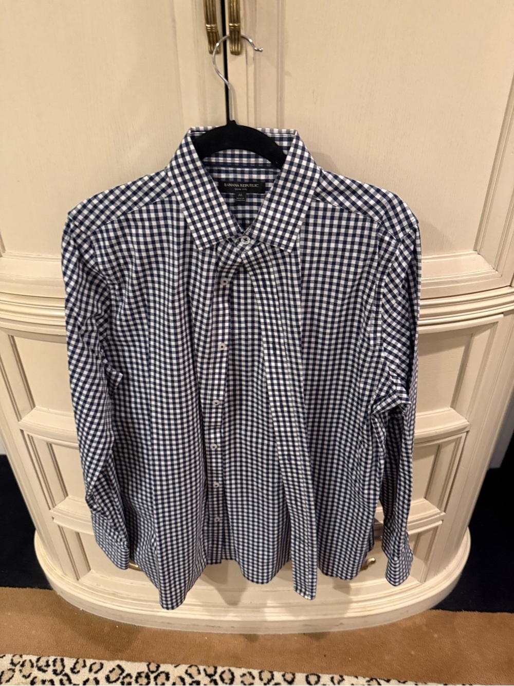 Banana Republic Navy and White Gingham Button-Down Shirt